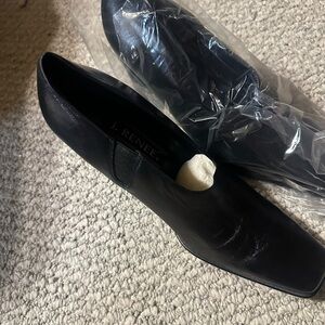 J.Renee Black Square-Toe Slip-On Leather Pumps